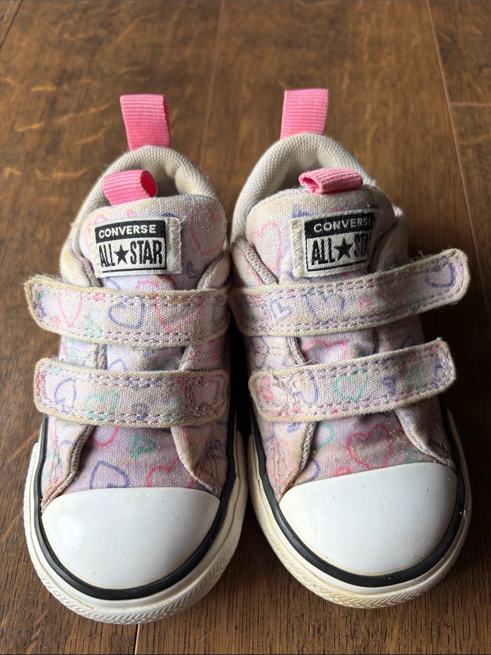 Converse Kids Pink Heart Print Velcro Sneakers